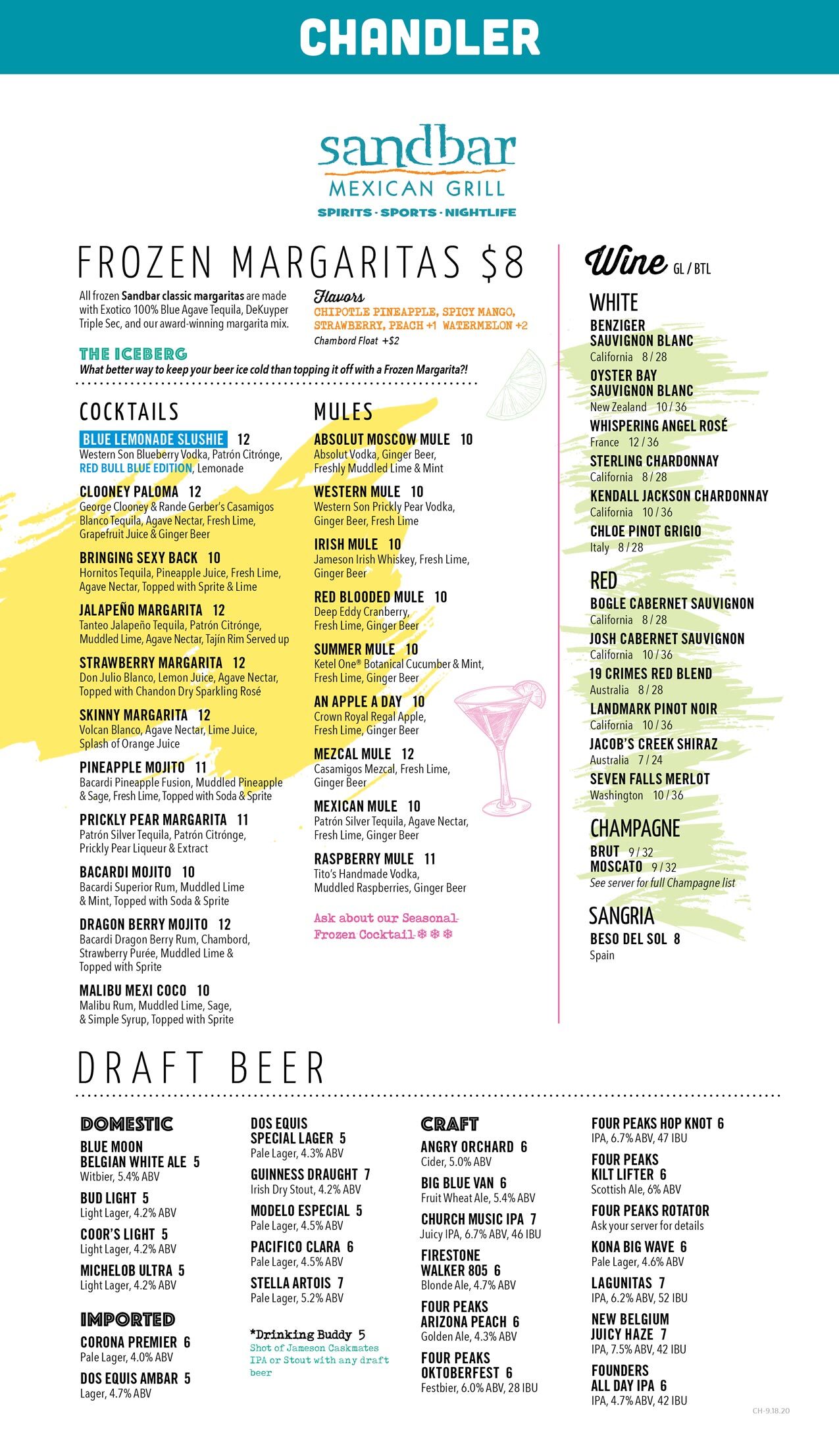 bar drink menu